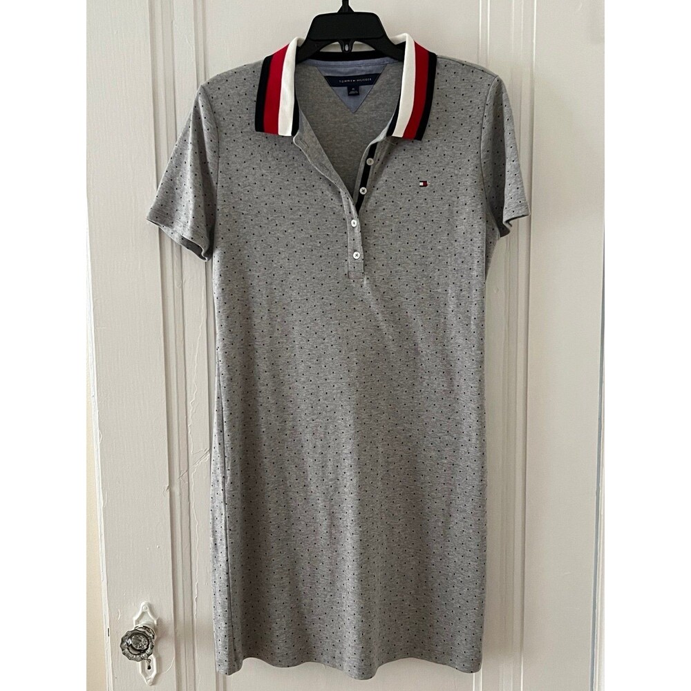 tommyhilfiger dress cotton dress grey with collar